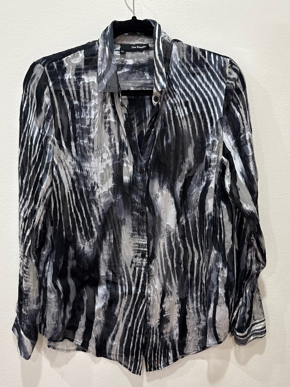 The Kooples Black and White Abstract Print Silk Button-Down Shirt